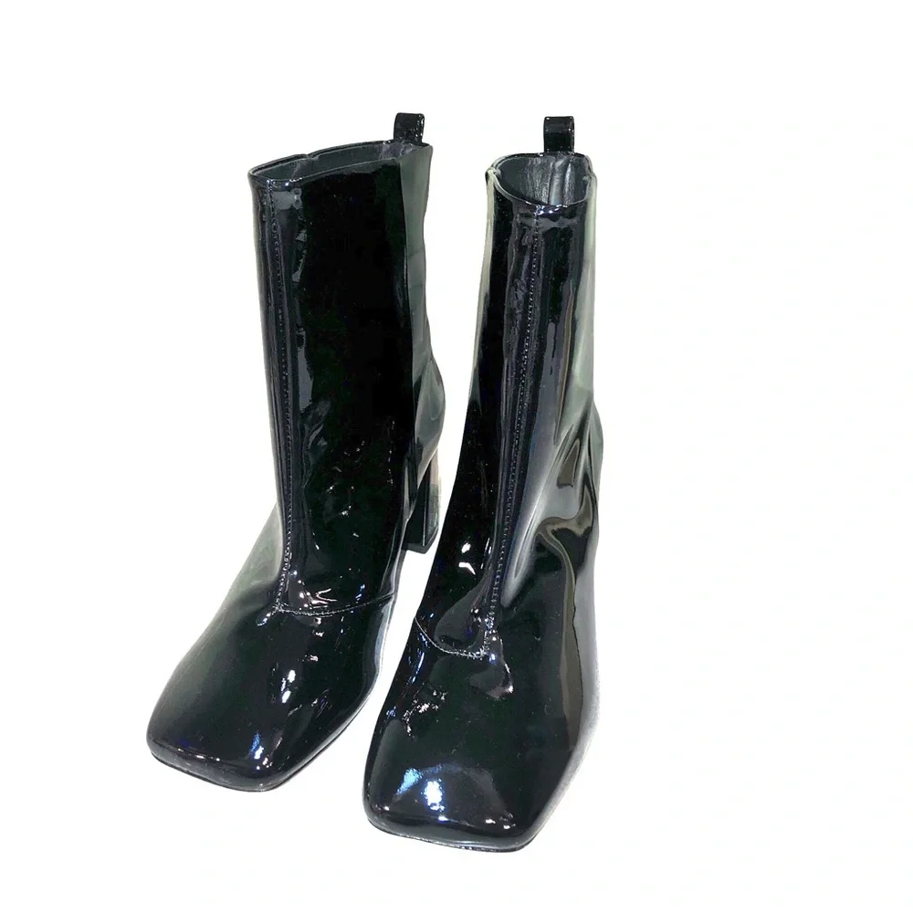 good american patent leather black  heeled boots NWOB